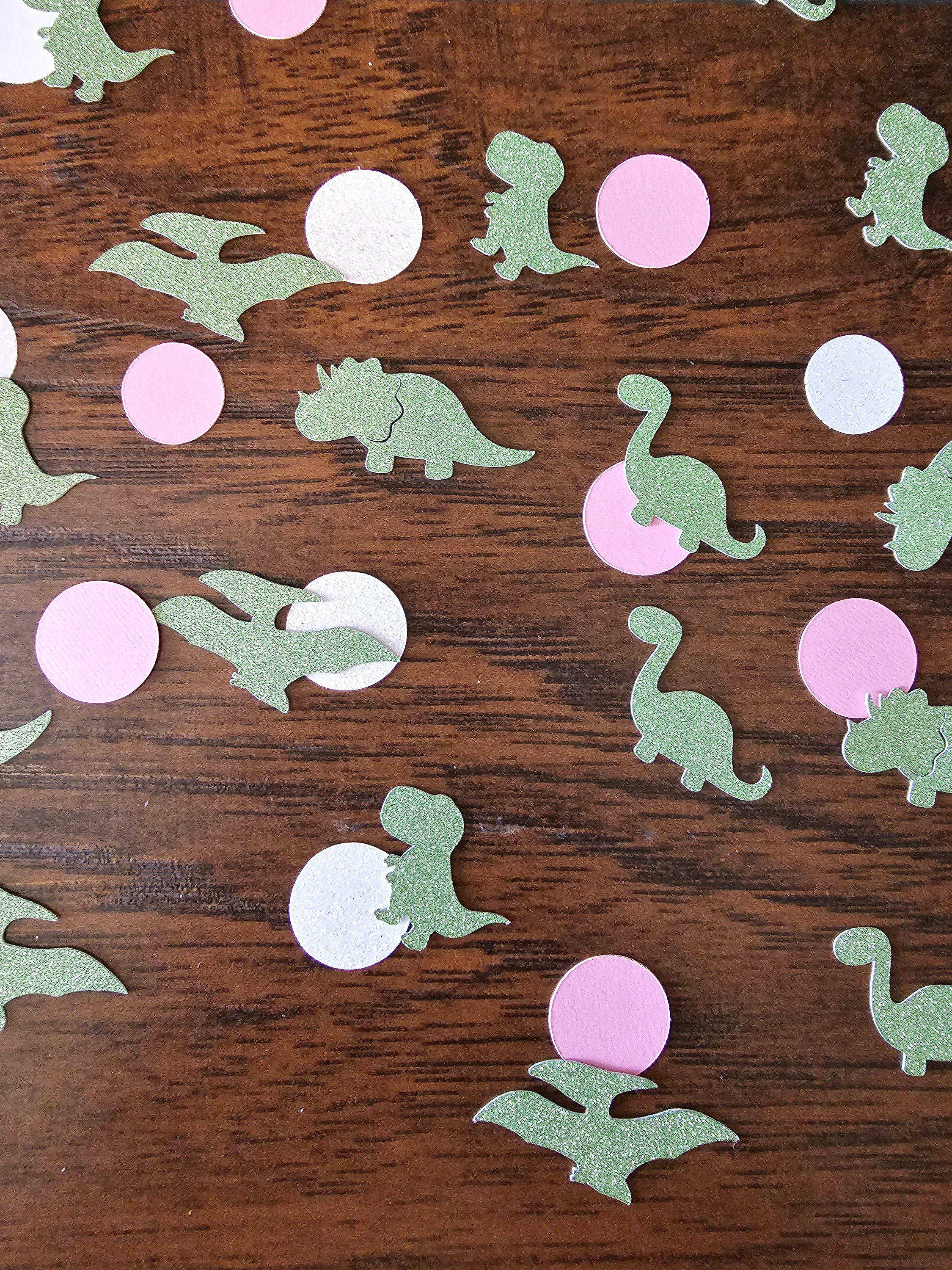 Dinosaur Confetti Green Glitter Pink Confetti 66 Pieces Birthday Party Dinosaur Party
