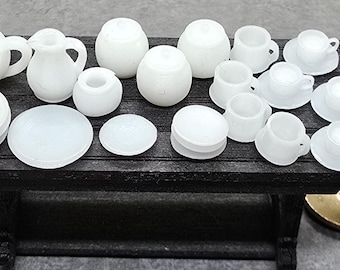 Set da cucina in miniatura bianco in scala 1/48 - 22 pezzi