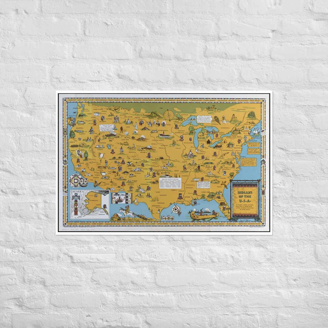 Native American Indian Tribe Vintage Map 1944 Indians of - Etsy