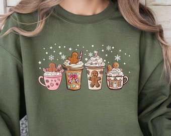 Gingerbread Christmas Coffee Shirt, Christmas coffee Sweatshirt, women Holiday sweater, Xmas Jumper, Coffee Lover gift, Latte drink Crewneck