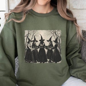 Halloween Vintage Girls Will Be Girls Witch Shirt, Cute Witch Sweatshirt, Spooky Season Womens Sweater, Witchy Vibe Tshirt, Gift For Her Tee