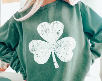 Comfort Colors®  St Patrick's Day Distressed Shamrock Shirt, Classic St Patrick's Day Sweatshirt, Lucky Clover T-Shirt, Retro St Patty's Tee