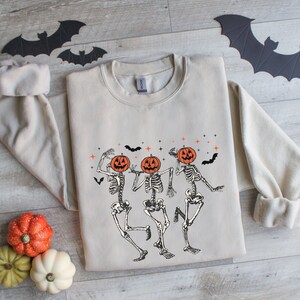 Pumpkin Halloween Crewneck, Skeleton Sweatshirt, Funny Halloween tee, Pumpkin Shirt, Fall Sweater for Women