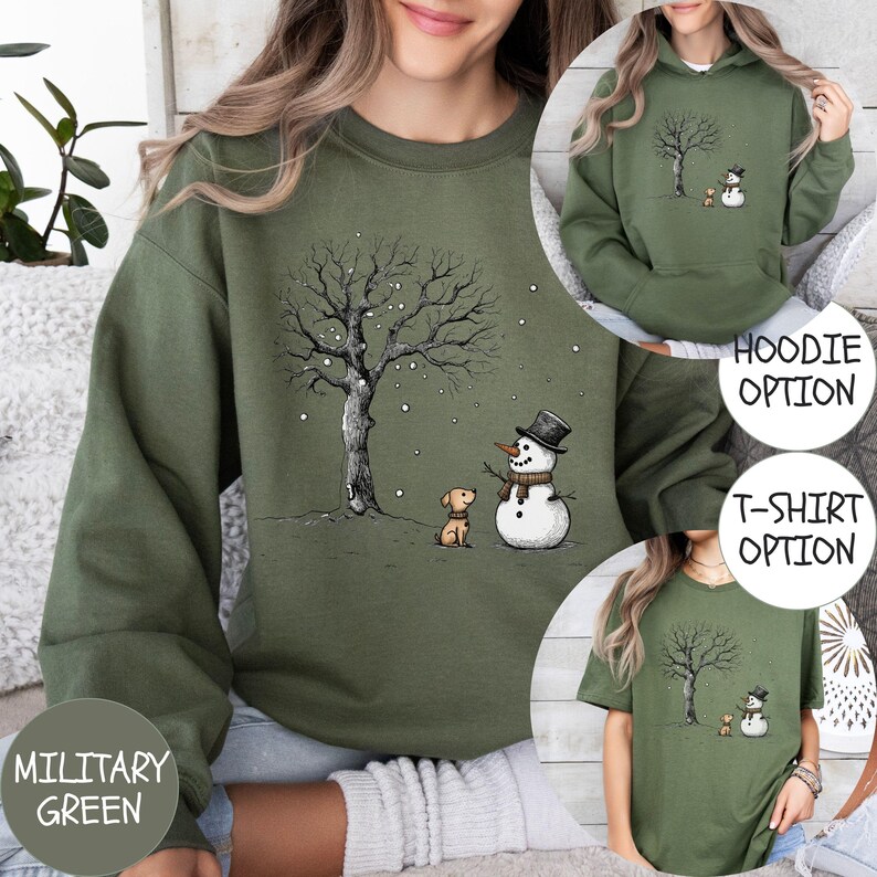 Christmas Snowman Sweatshirt, Christmas Dog Sweater, Snowman Shirt, Chrimbo Gift Tshirt, Christmas Crewneck Jumper, Xmas Shirts for Women image 2