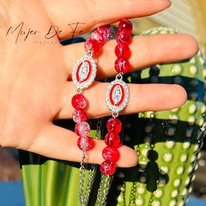 Virgen Bracelet | Virgen Beaded Bracelet | Red Crystal Beaded Bracelet | Handmade Virgen de Guadalupe | Lady of Guadalupe Bracelet