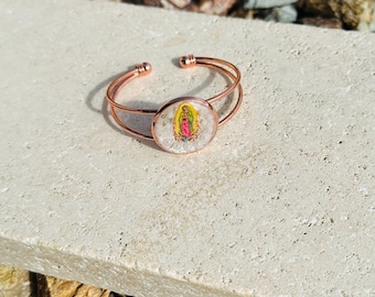 Rose Gold Virgen de Guadalupe Bracelet Bangle Cuff Handmade