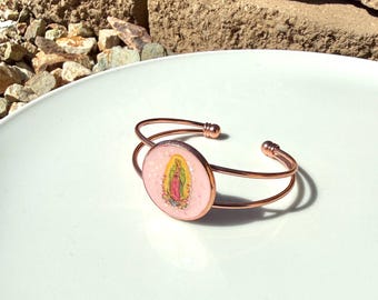 Rose Gold Plated Virgen de Guadalupe Bracelet Bangle