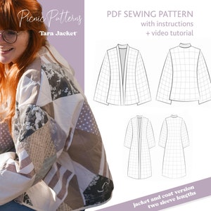 Quilted Kimono Jacket Puffer Coat PDF sewing pattern "Tara Jacket" easy to sew oversized Cardigan