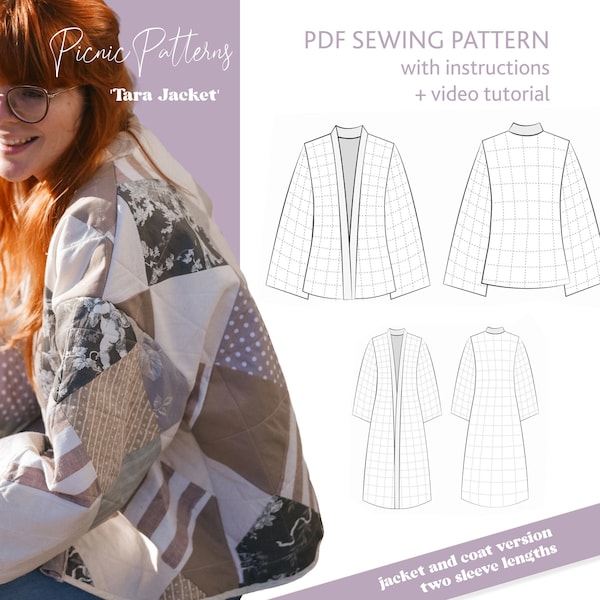 Quilted Kimono Jacket Stepper Coat PDF Schnittmuster ""Tara Jacket"" einfach zu nähen oversized Cardigan."