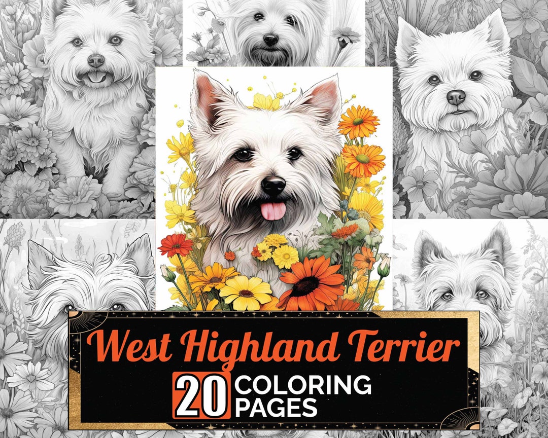 West Highland White Terrier Westie Dog Coloring Pages, 20 Premium ...