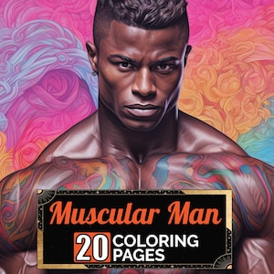 Muscular Dark Skin Man Coloring Pages, 20 Premium Coloring Sheets, Adult & Kids Coloring Book A4 Size, Printable Digital PDF Download