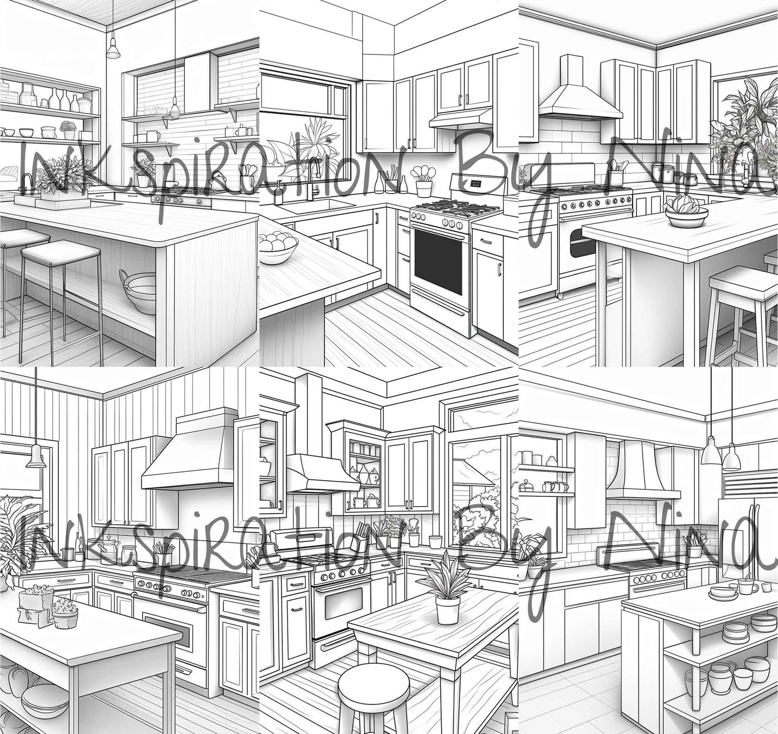 Minimalistic Kitchen Coloring Book, 24 Detail Greyscale Adult ...