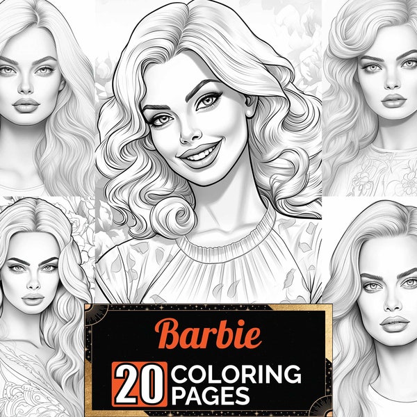 Barbie Coloring Pages, 20 Premium Coloring Sheets, Adult & Kids Coloring Book A4 Size, Printable Digital PDF Download, Barbie Pink Theme