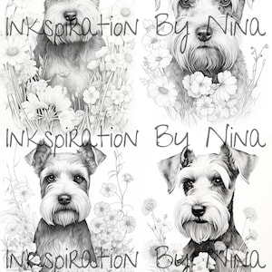 Miniature Schnauzer Flowers Coloring Book, 20 Detail Greyscale Adult ...