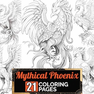 Mythischer Unsterblicher Phoenix Malvorlagen, 21 Premium Malvorlagen, Malbuch A4 Größe, druckbare digitale PDF Download, Mythologie Thema