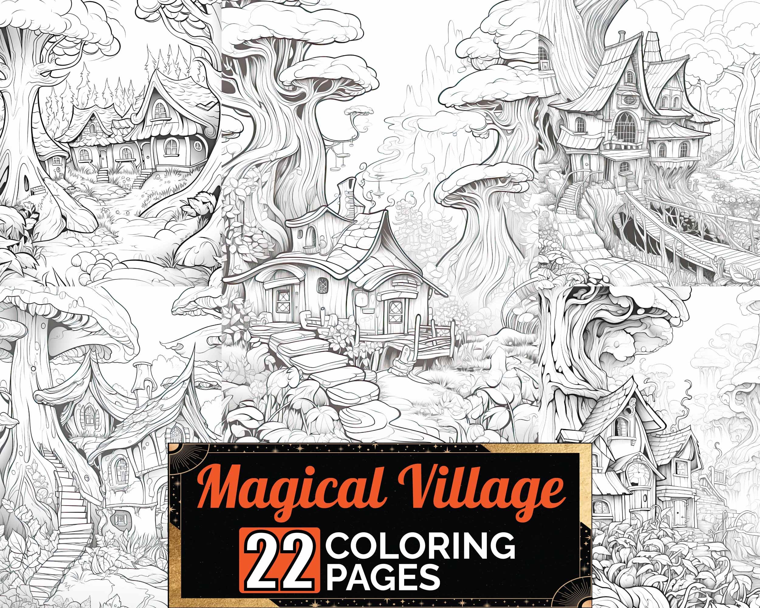 Magical Hidden Fairy Village Coloring Pages, 22 Premium Adult & Kids ...
