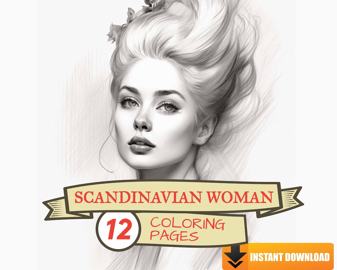 Scandinavian Woman Coloring Pages, 12 Premium Coloring Sheets, Adult ...