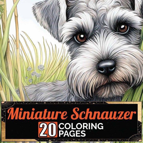 Miniature Schnauzer Dog in Flowers Coloring Pages, 20 Premium Coloring Sheets, Coloring Book A4 Size, Printable Digital PDF Download, Canine