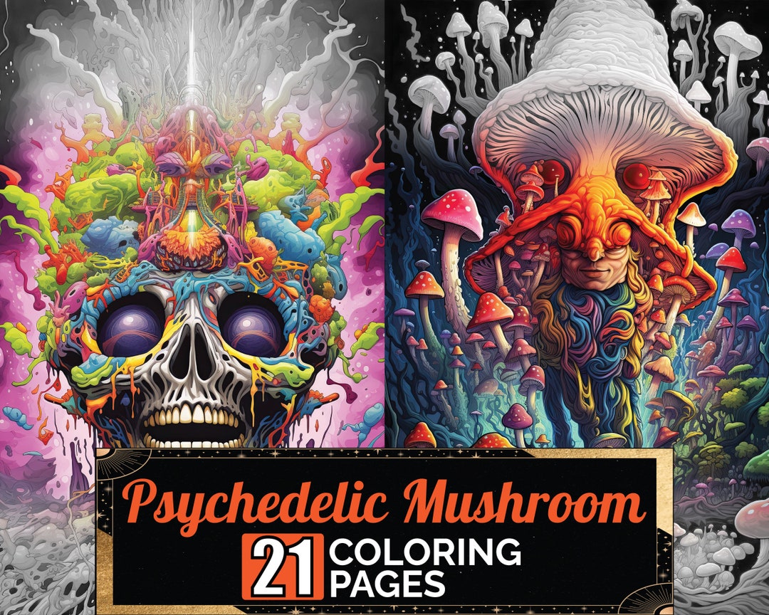 Psychedelic Mushroom Man Coloring Book, 21 Detail Greyscale Adult ...