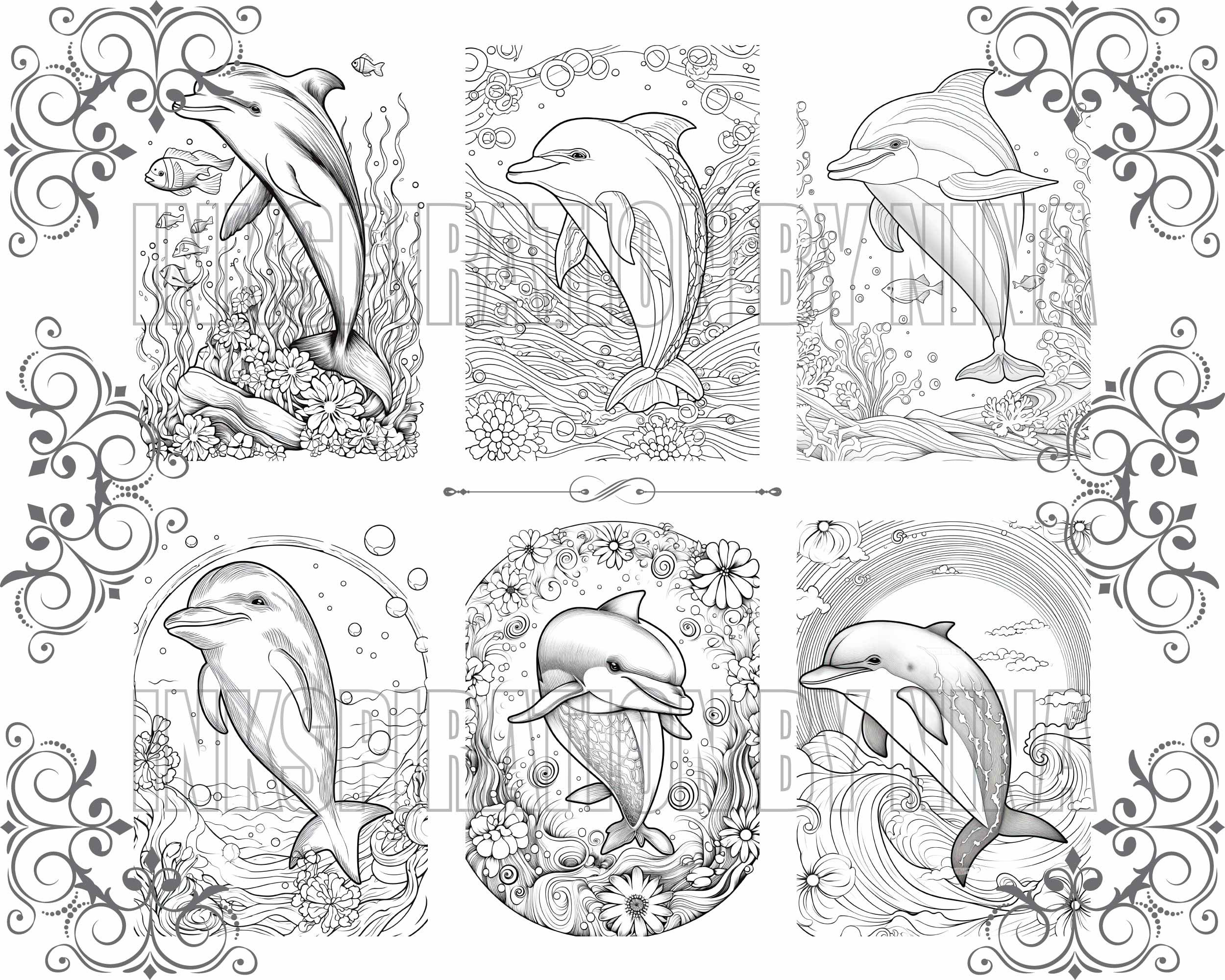 Baby Dolphins Coloring Pages 26 Premium Adult &amp; Kid Coloring - Etsy