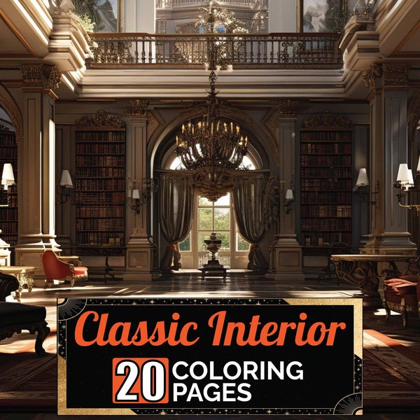 Classic Interior Coloring Pages, 20 Premium Coloring Sheets, Coloring Book A4 Size, Printable Digital PDF Download, Architecture Theme