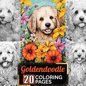 Goldendoodle Cute Dog Outside Coloring Pages, 20 Premium Adult & Kids Coloring Sheets, Coloring Book A4 Size, Printable Digital PDF Download