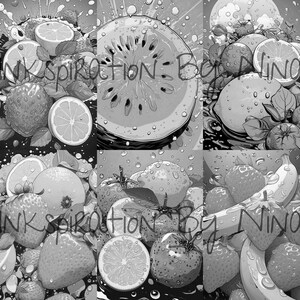 Pop Art Fruit Coloring Book, 24 Greyscale Adult & Kids Detail Fancy ...