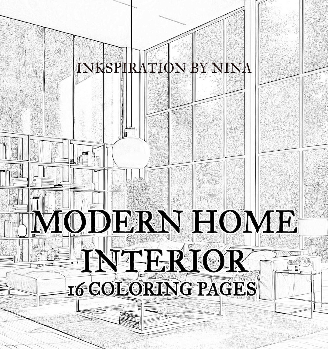 Modern Home Interior | 16 Coloring Pages A4 Size | Premium Printable ...