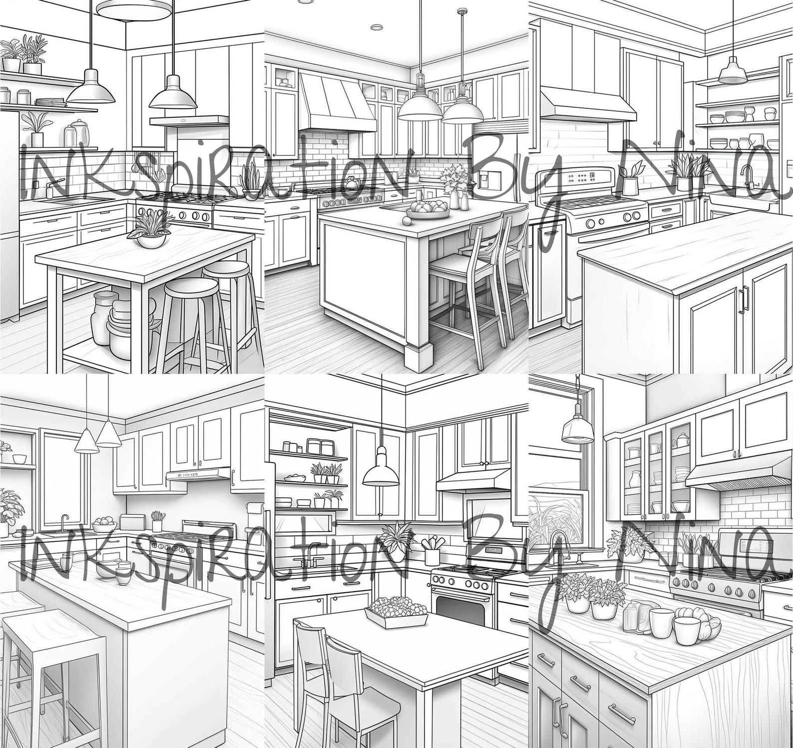 Minimalistic Kitchen Coloring Book, 24 Detail Greyscale Adult ...