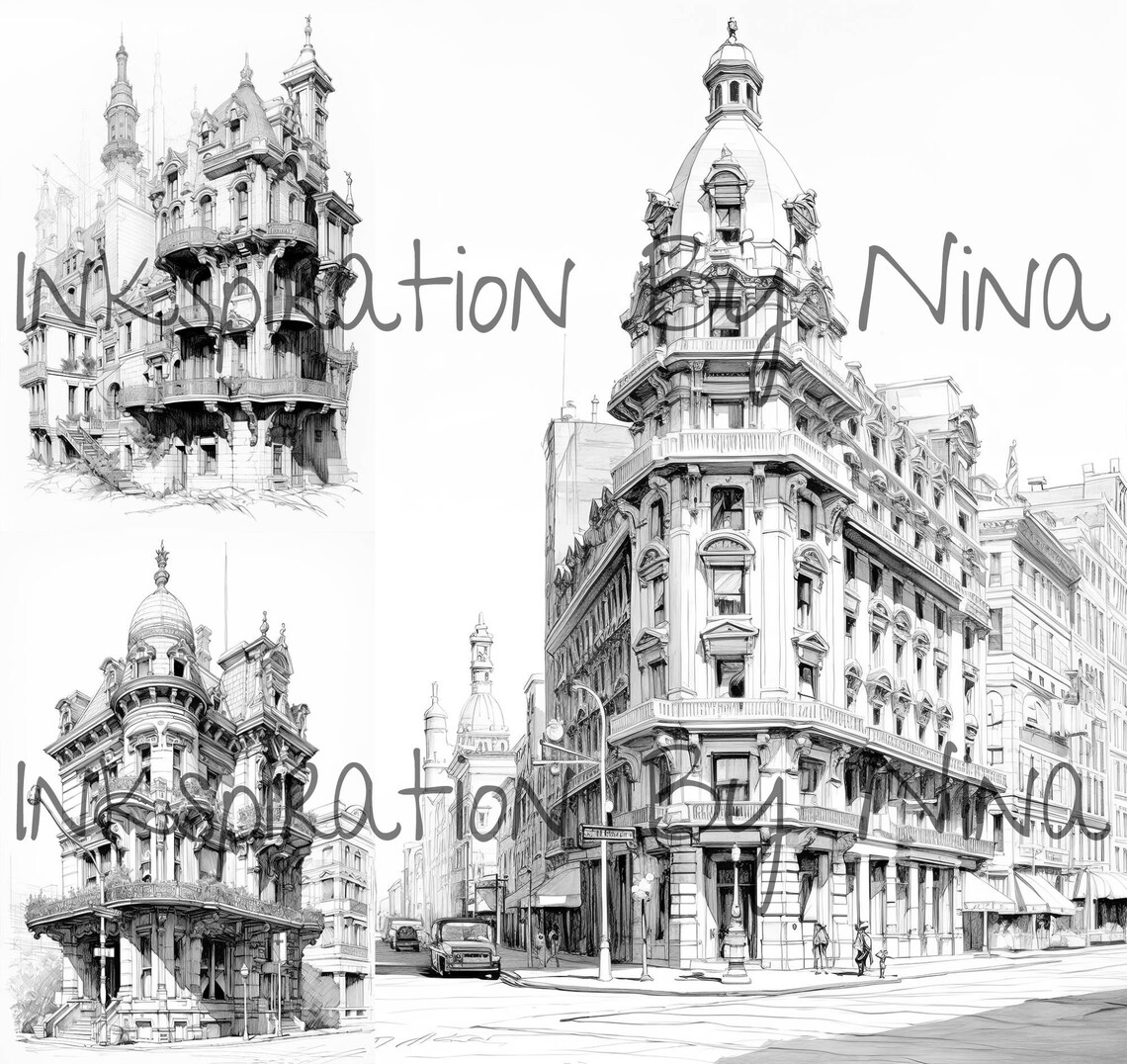 19th Century Architecture Coloring Book, 21 Premium Adult &amp; Kids ...