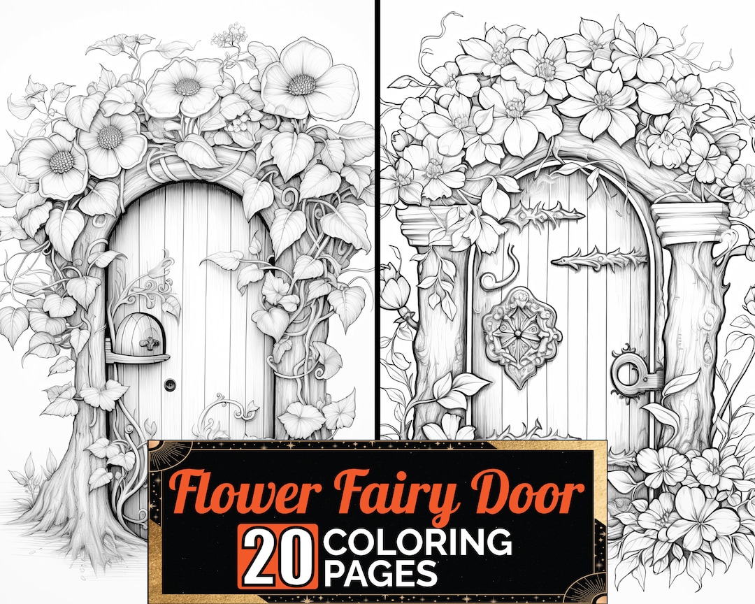 Enchanted Flower Fairy Door Coloring Book, 20 Detail Greyscale Adult ...