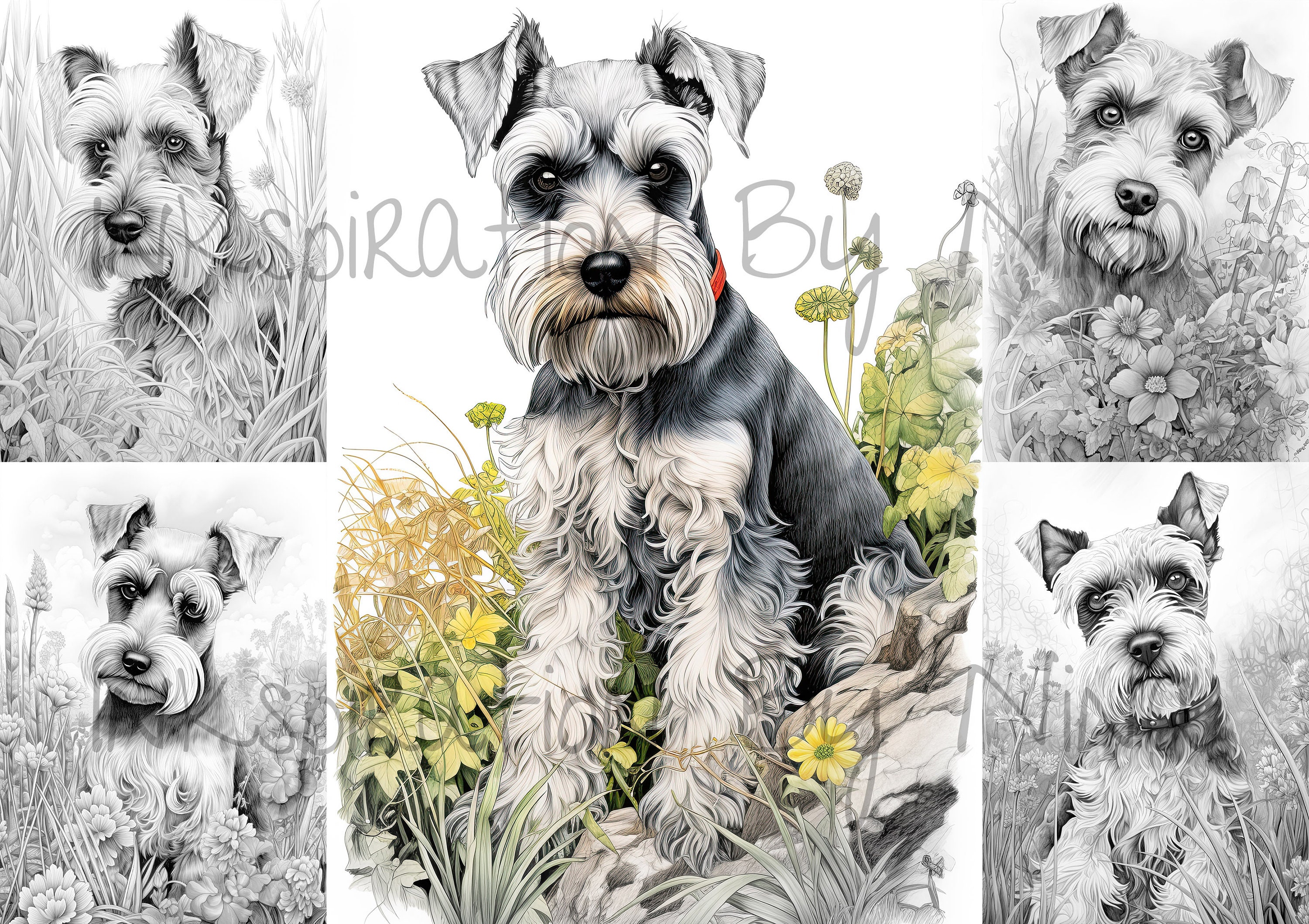 Miniature Schnauzer Dog in Flowers Coloring Pages, 20 Premium Coloring ...