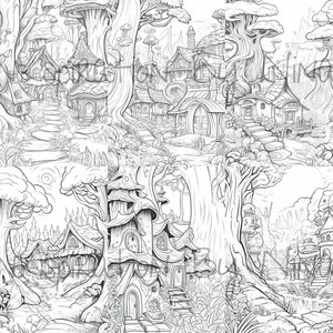 Magical Hidden Fairy Village Coloring Pages, 22 Premium Adult &amp; Kids ...