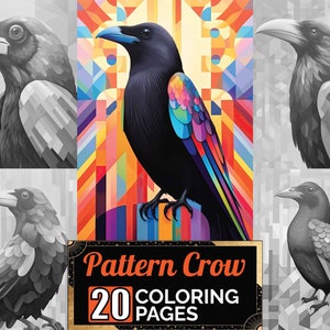 Color Patterns Crow Coloring Pages, 20 Premium Coloring Sheets, Coloring Book A4 Size, Printable Digital PDF Download, Geometry Art Theme