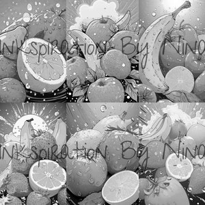 Pop Art Fruit Coloring Book, 24 Greyscale Adult & Kids Detail Fancy ...