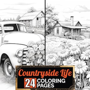 Nostalgic Countryside Life Coloring Book, 24 Adult & Kids Detail Life Theme Colouring Page, A4 Size Sheet, Printable Digital PDF Download