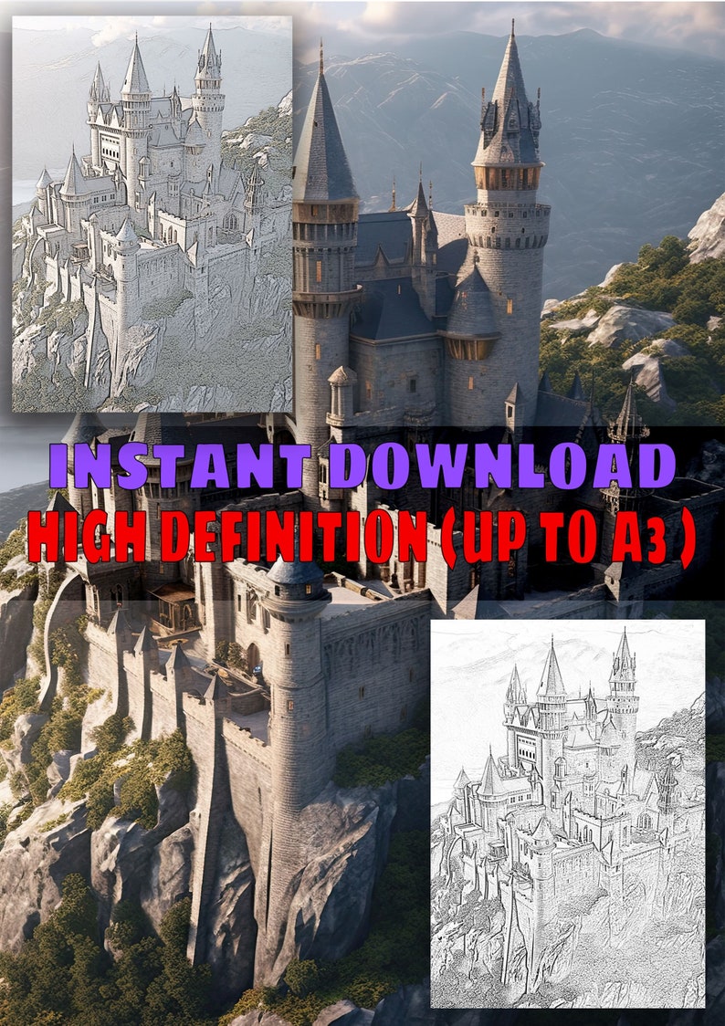 European Castles Coloring Pages Premium Printable Adult &amp; - Etsy