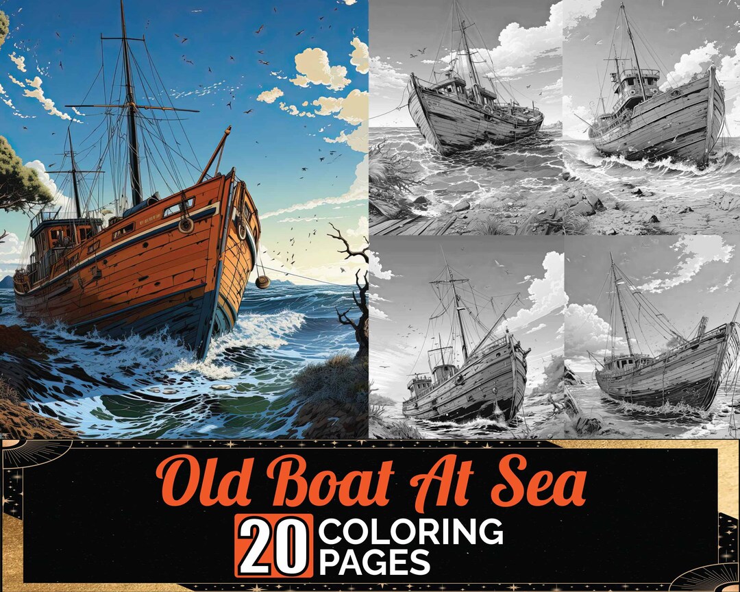 Old Boat at Sea Coloring Pages, 20 Premium Coloring Sheets, Coloring ...