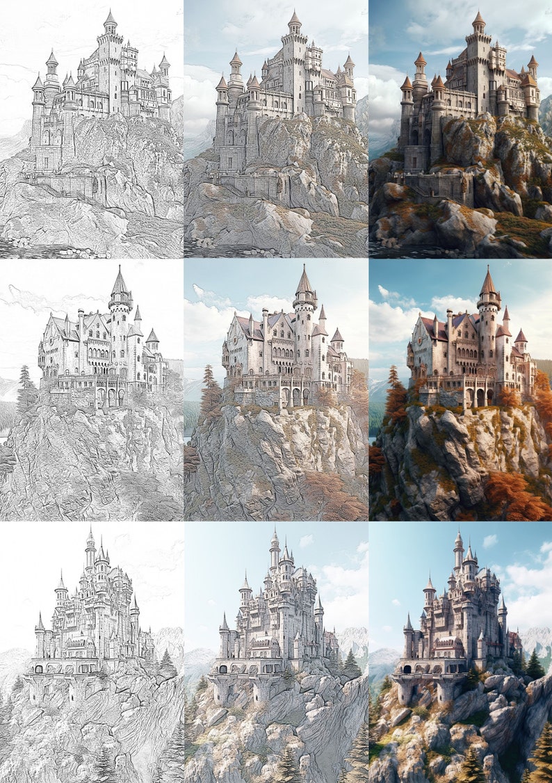 European Castles Coloring Pages Premium Printable Adult &amp; - Etsy