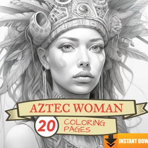 Aztec Woman Coloring Pages, 20 Premium Coloring Sheets, Adult & Kids Coloring Book A4 Size Instant Digital PDF Download