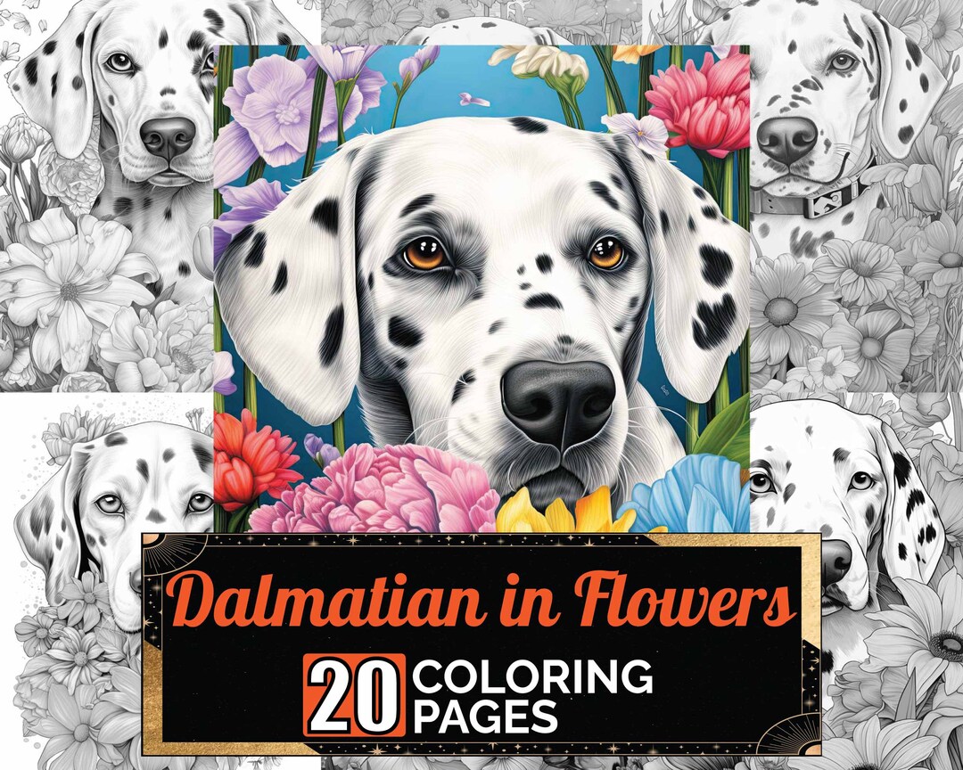 Dalmatian in Flowers Coloring Pages, 20 Premium Coloring Sheets ...