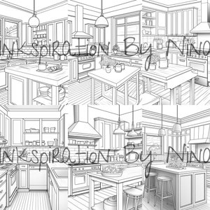 Minimalistic Kitchen Coloring Book, 24 Detail Greyscale Adult ...