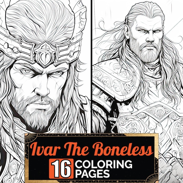 Ivar The Boneless Viking Coloring Book, 16 Detail Greyscale Adult & Kids Colouring Pages, A4 Size Sheet, Printable Digital PDF Download