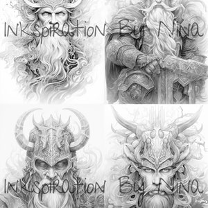 Norse Ragnarok Mythology Coloring Book, 20 Greyscale Adult & Kids ...