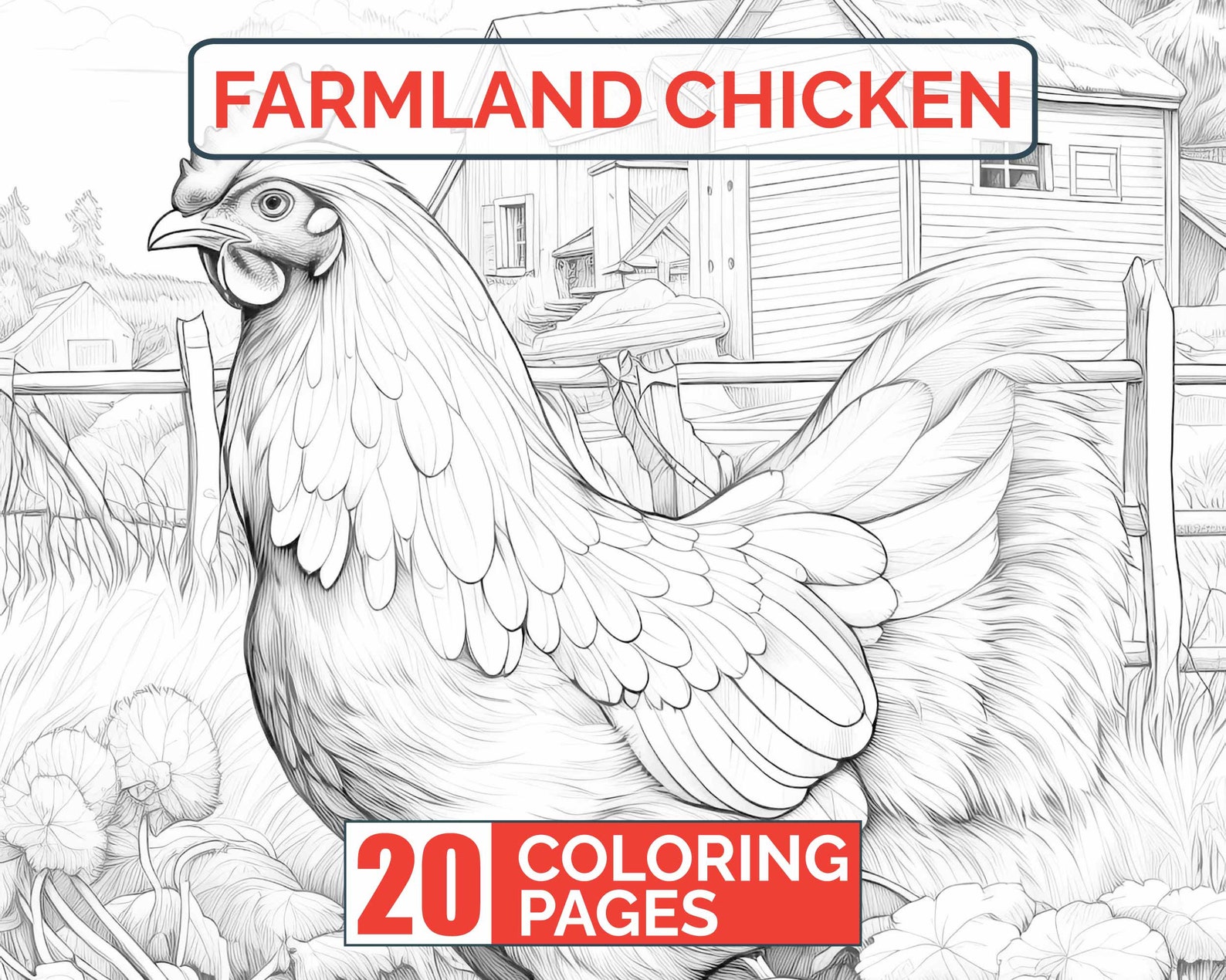 Farmland Chicken Coloring Pages 20 Premium Coloring Sheets - Etsy
