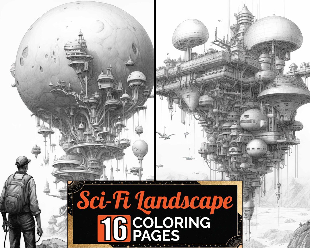 Science Fiction Landscape Coloring Pages, 16 Premium Coloring Sheets ...