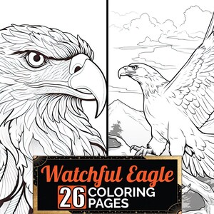 Watchful Bald Eagle Coloring Book, 26 Detail Greyscale Adult & Kids Animal Colouring Pages, A4 Size Sheet, Printable Digital PDF Download