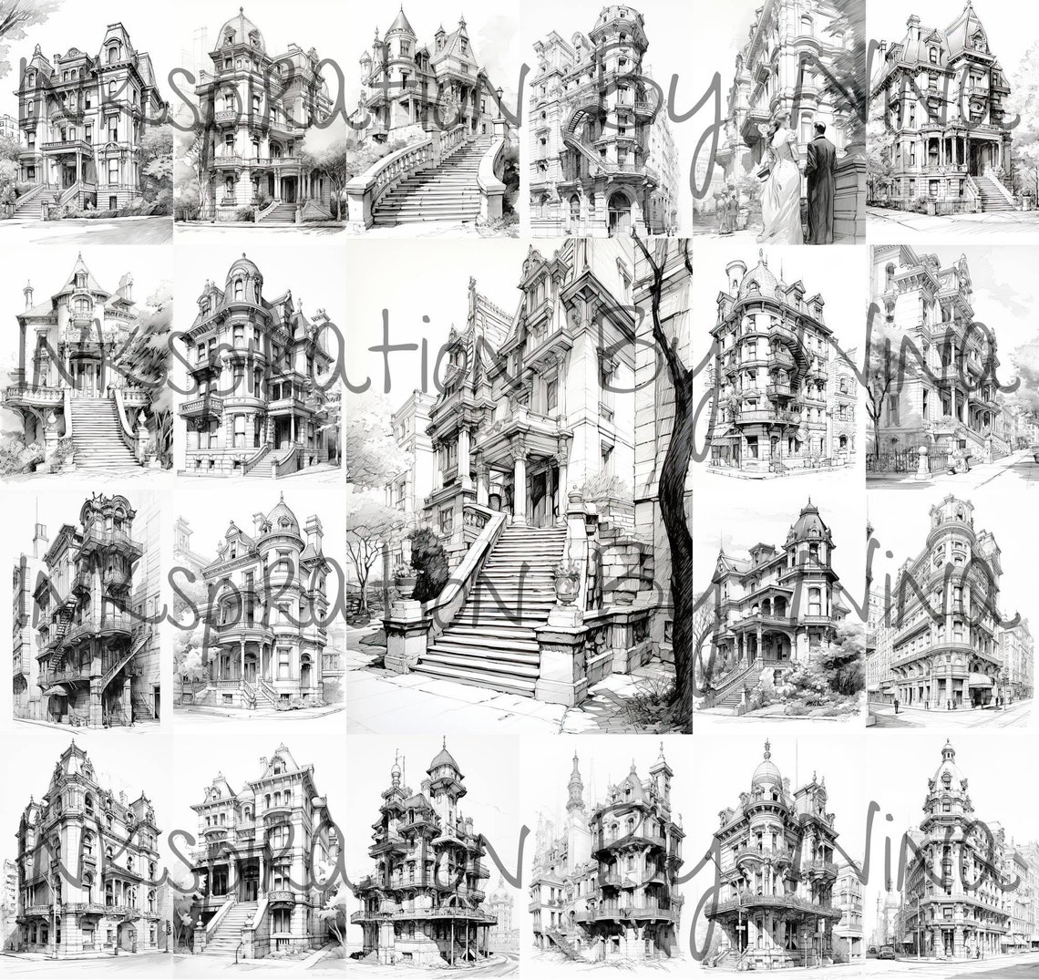 19th Century Architecture Coloring Book, 21 Premium Adult &amp; Kids ...