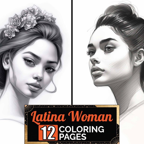 Latina Woman Coloring Book, 12 Premium Adult Kids American Latin Woman Theme Colouring Pages, A4 Size Sheet, Printable Digital PDF Download