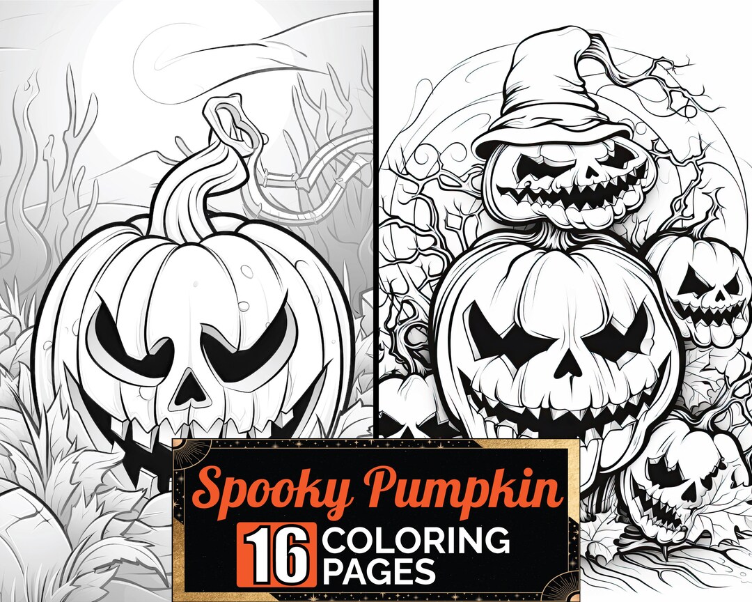 Spooky Pumpkins Coloring Book, 16 Greyscale Adult & Kids Halloween ...